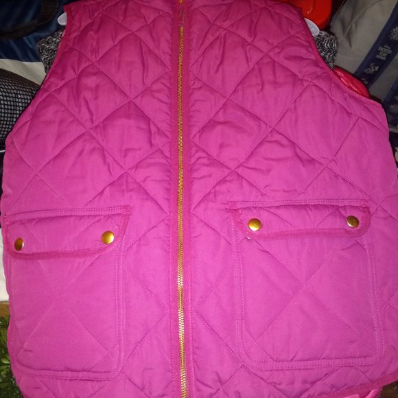 Gilet Matelassé Rose J.CREW – Doublure Armée Verte, Taille Petites PM – Occasion Très Bon état